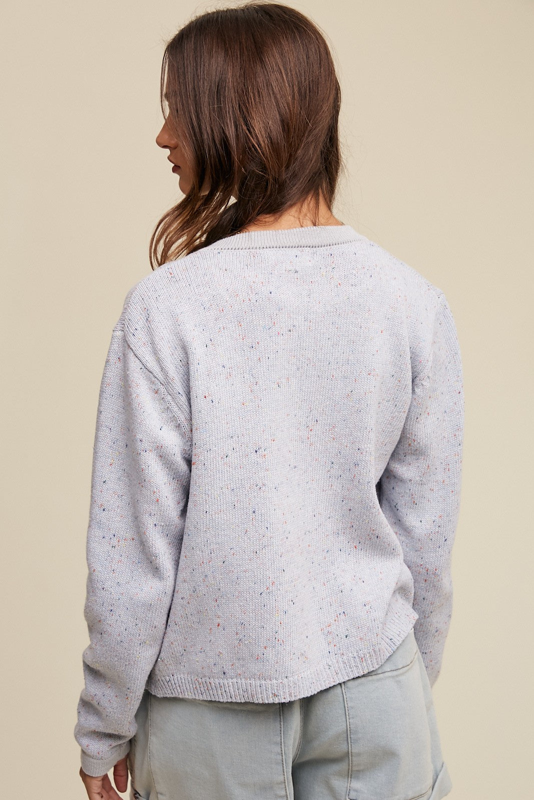 The Lucy Speckle Cardigan in Speckle Blue