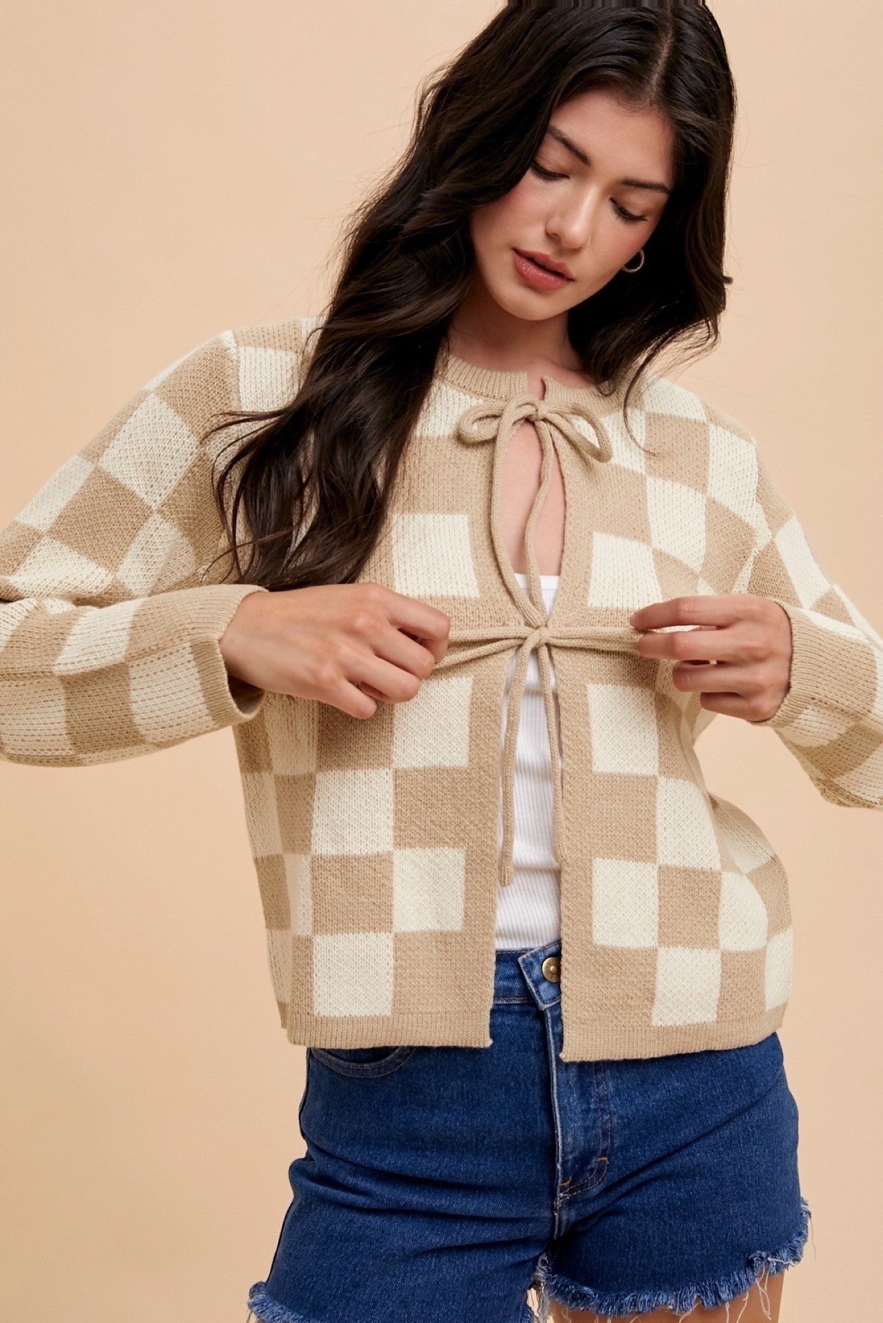 The Lainey Checkered Bow Cardigan