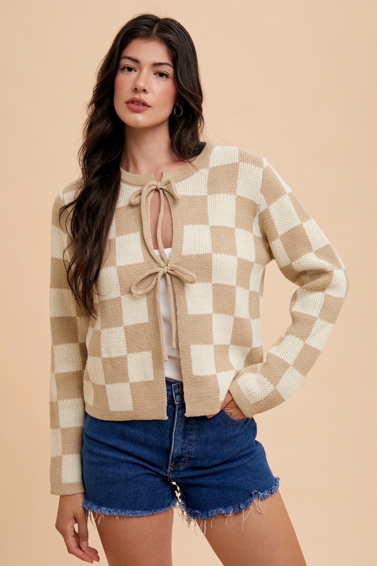 The Lainey Checkered Bow Cardigan