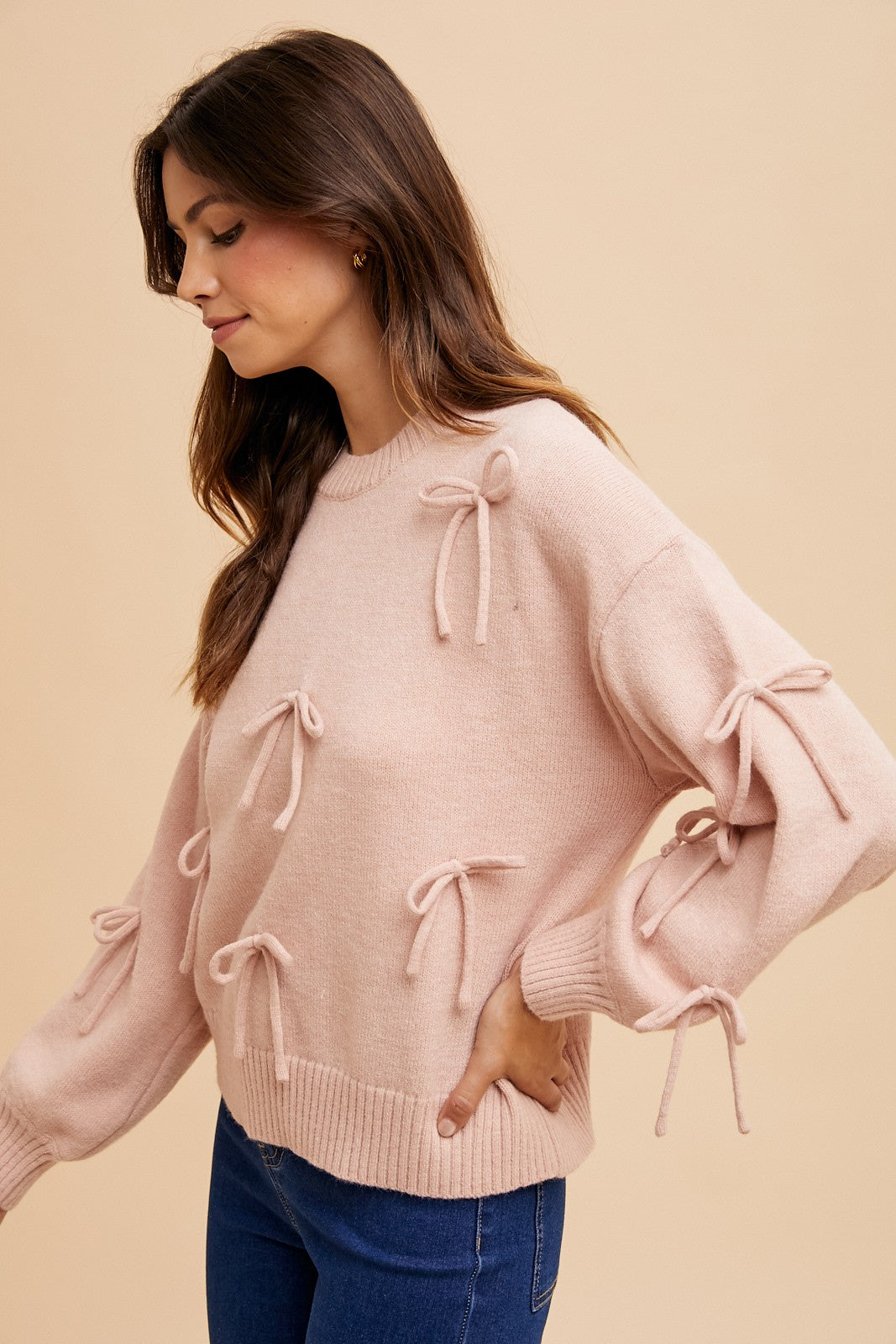 The Anna Bow Sweater in Blush