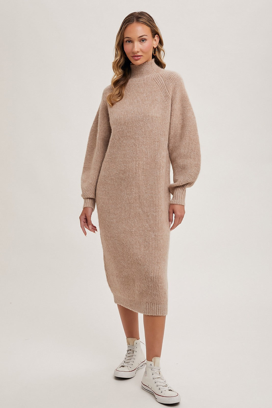 The Anna Mockneck Sweater Dress in Mocha