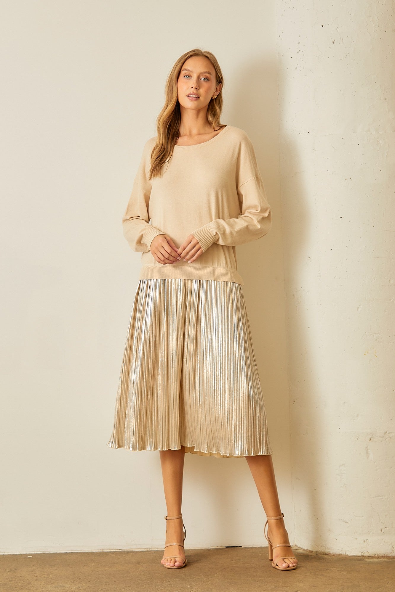 The Kacie Metallic Pleated Skirt Dress