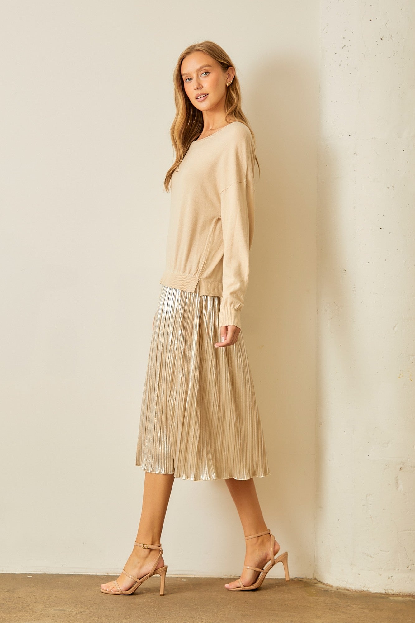 The Kacie Metallic Pleated Skirt Dress