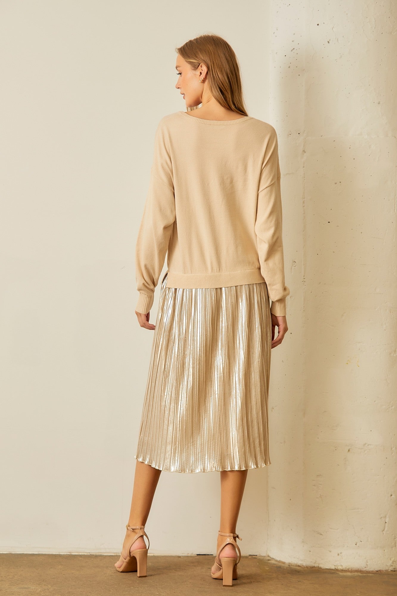 The Kacie Metallic Pleated Skirt Dress