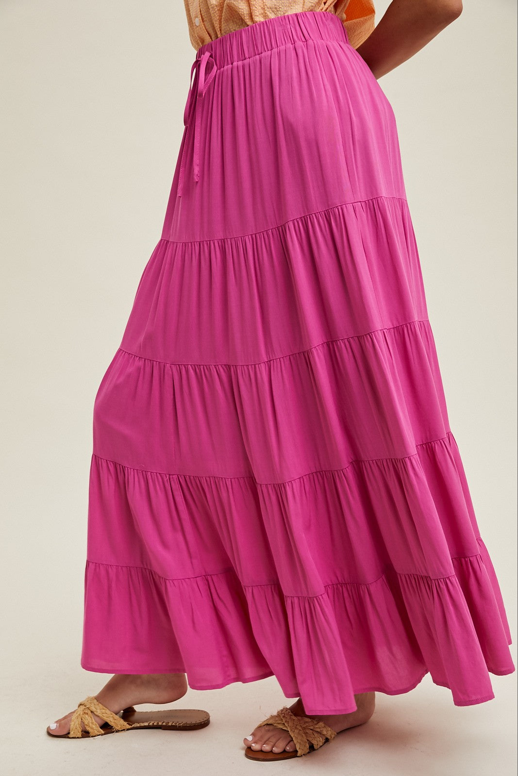 The Wren Tiered Maxi Skirt in Fuchsia