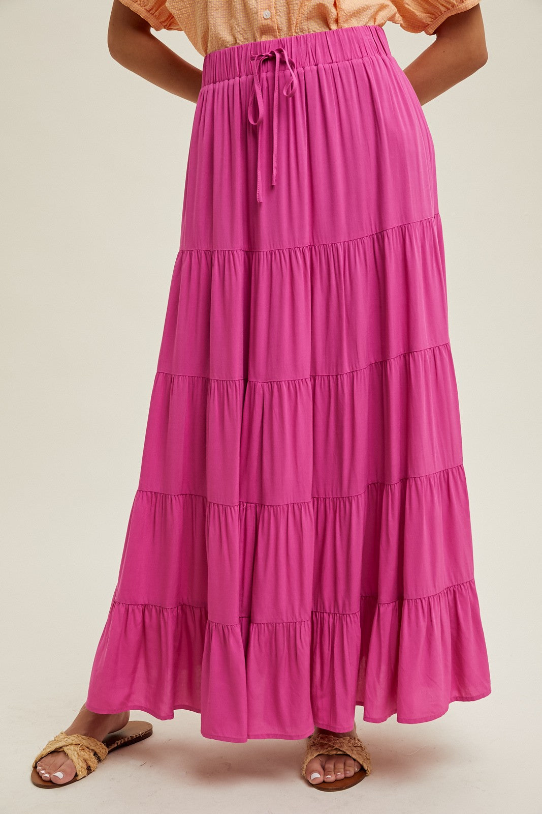 The Wren Tiered Maxi Skirt in Fuchsia