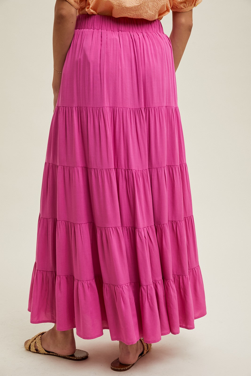 The Wren Tiered Maxi Skirt in Fuchsia