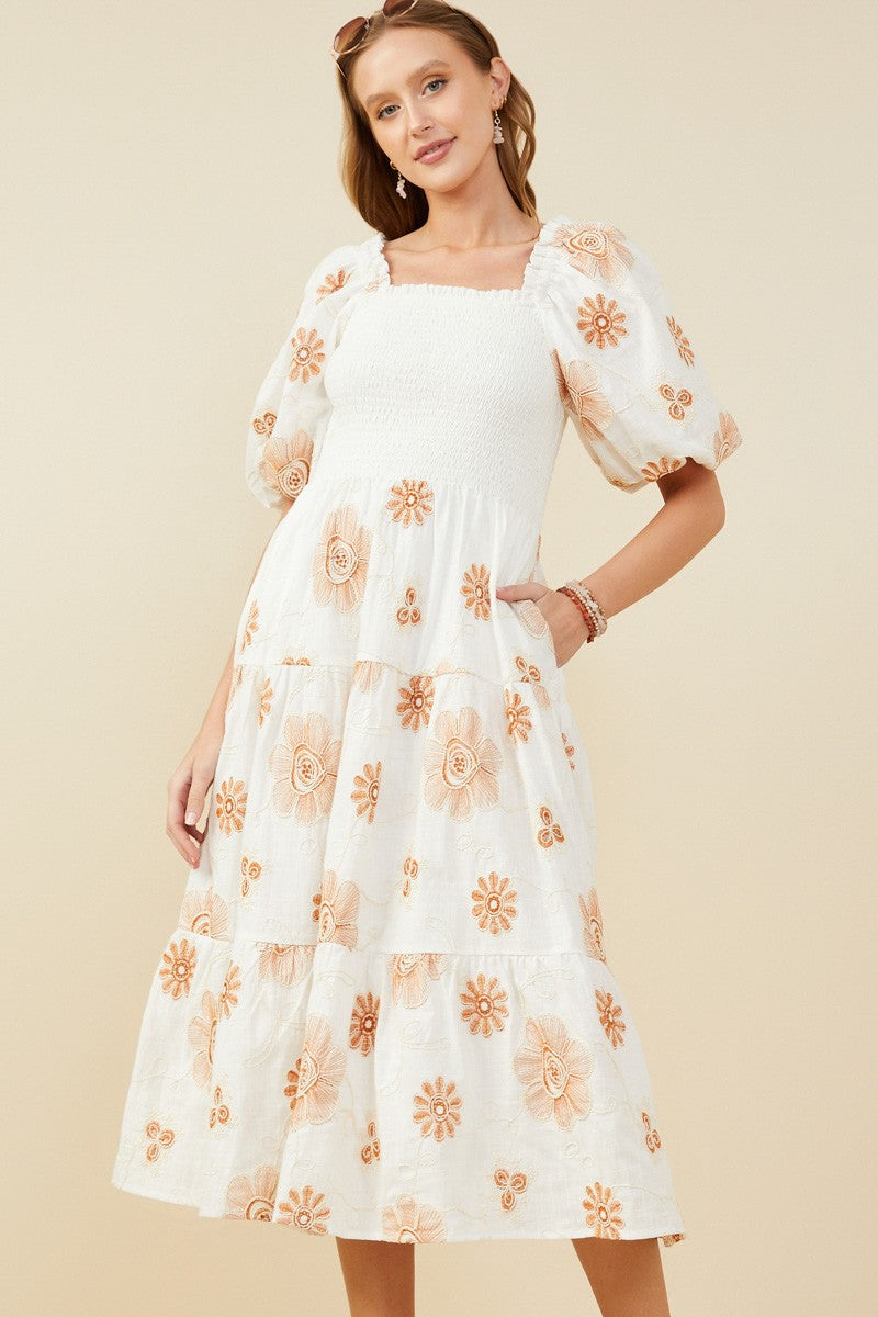 The Hayden Smocked Dress in Embroidered Floral