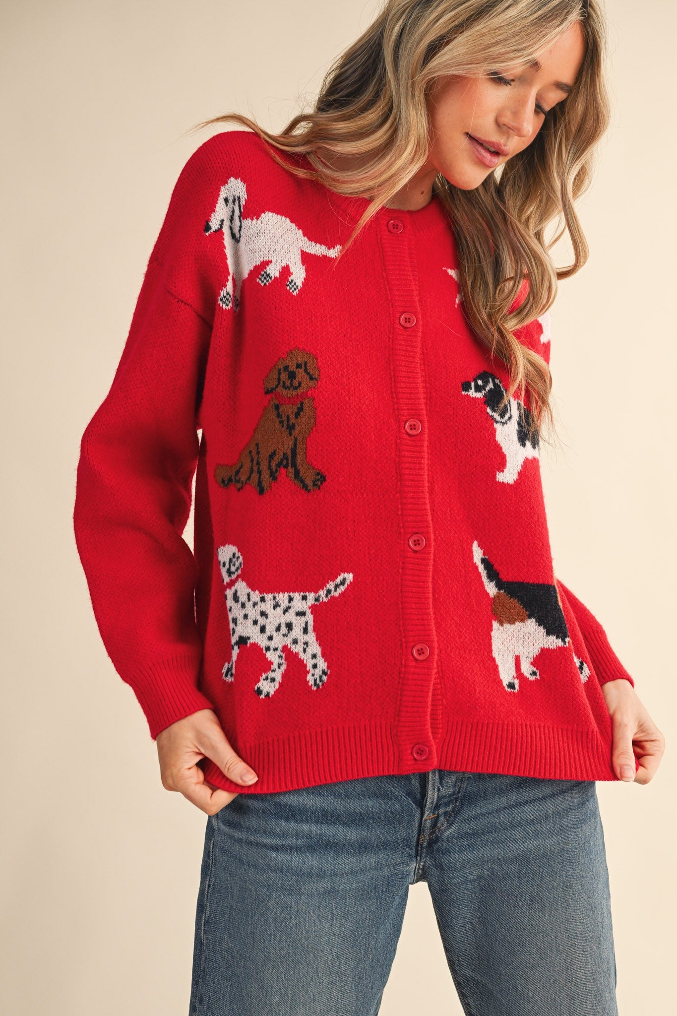 The Good Dog Oversized Cardigan in Red
