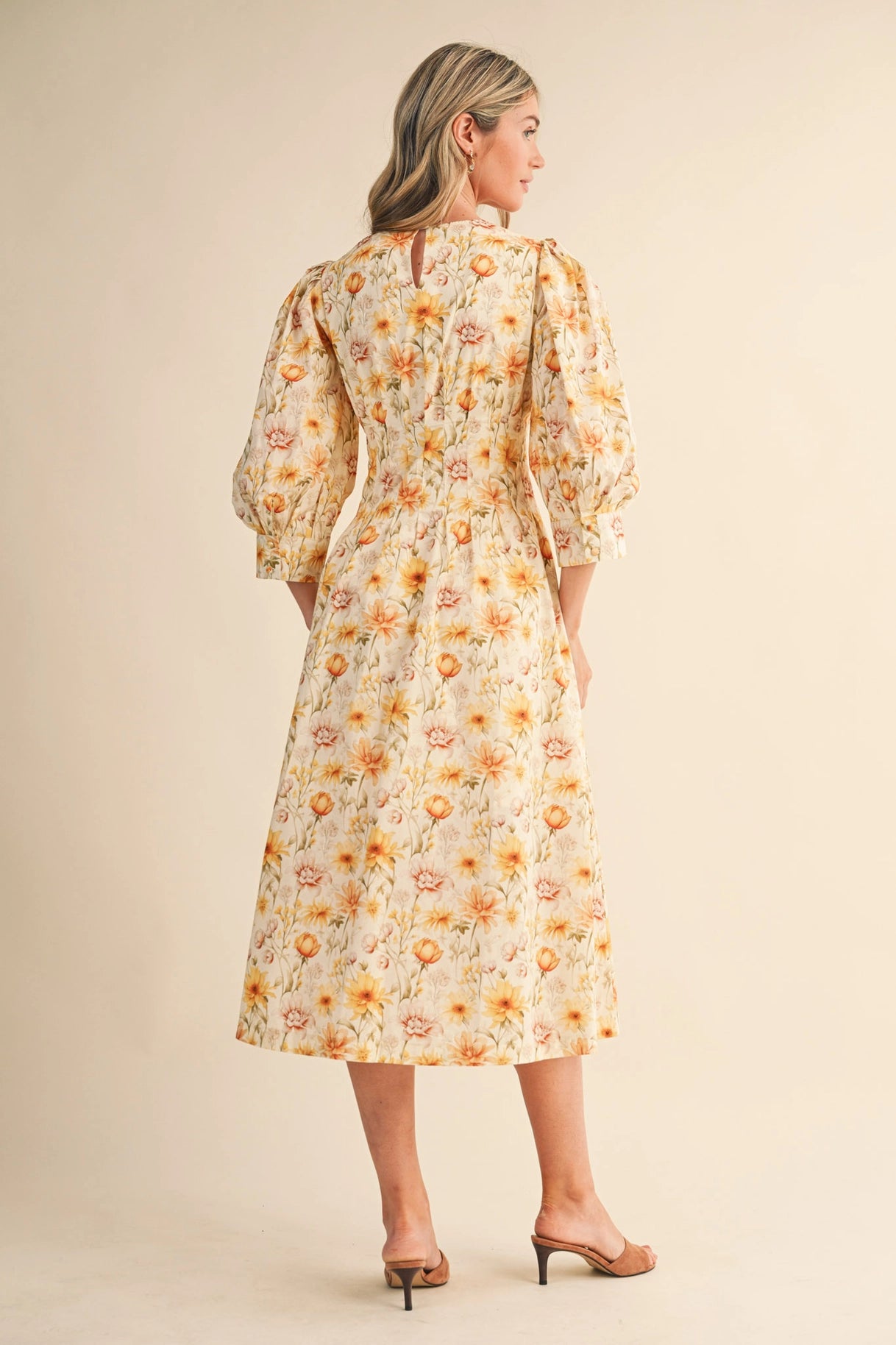 The Alaina Floral Midi Dress in Golden Floral