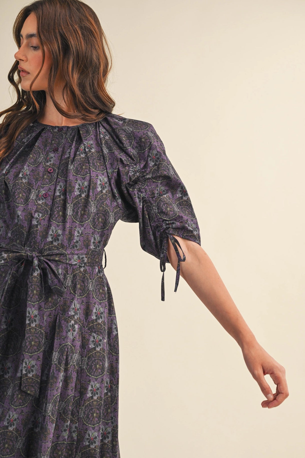 The Cora Floral Midi Dress in Lilac Floral