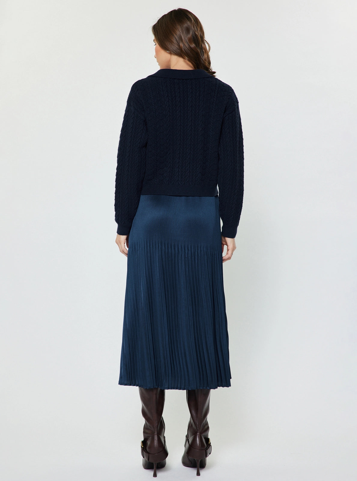 The Sutton Satin Sweater Dress Set in Jewel Navy