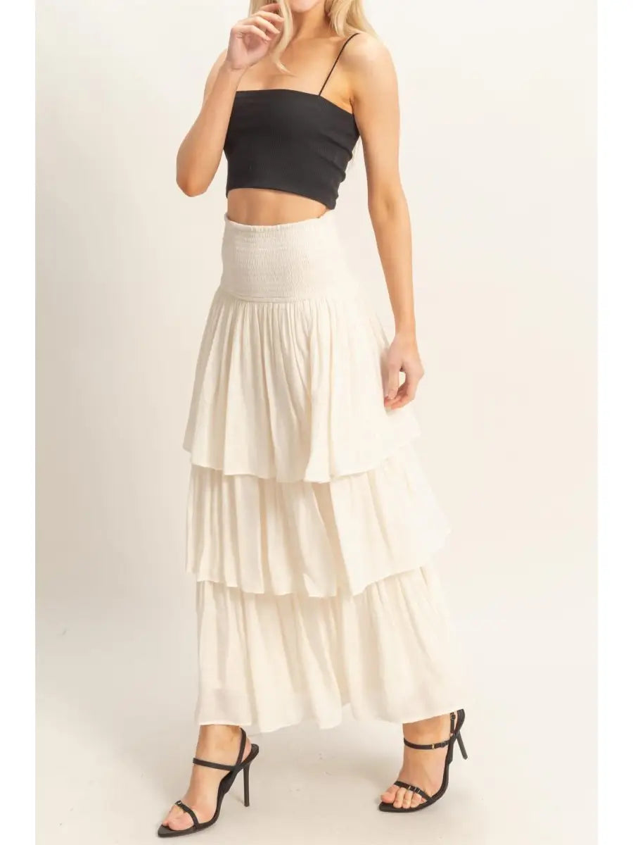 The Vera Ruffle Maxi Skirt in Cream