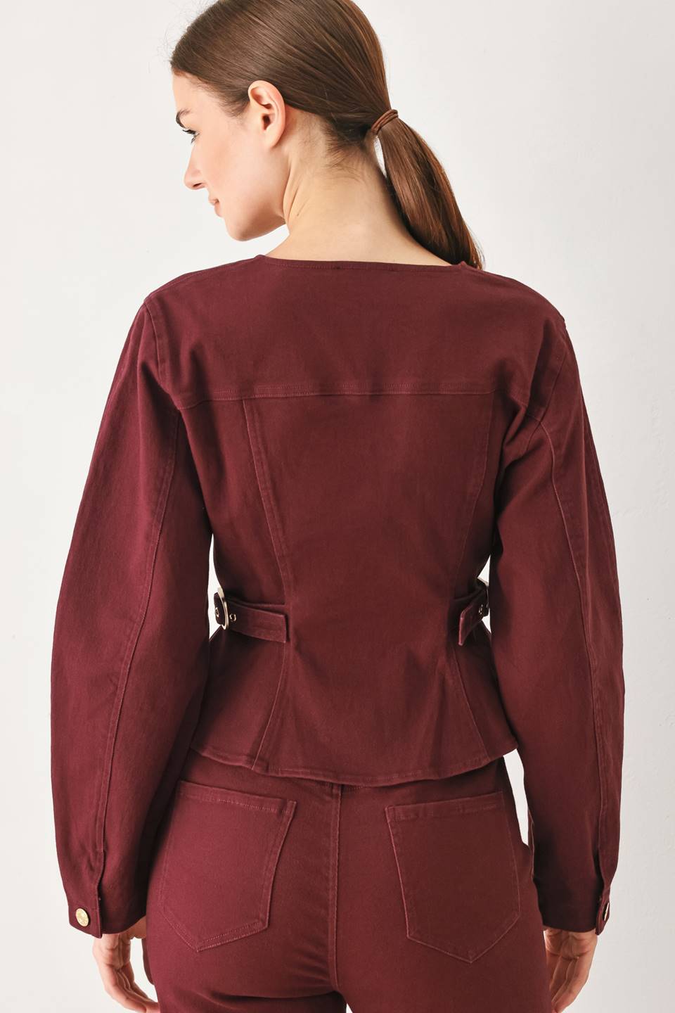 The Elena Jacket in Burgundy Denim