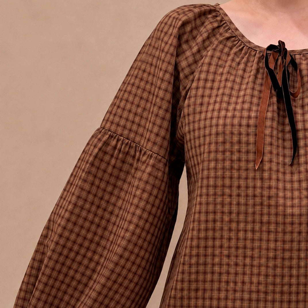 The Quinn Plaid Set in Brown Plaid in 100% Cotton