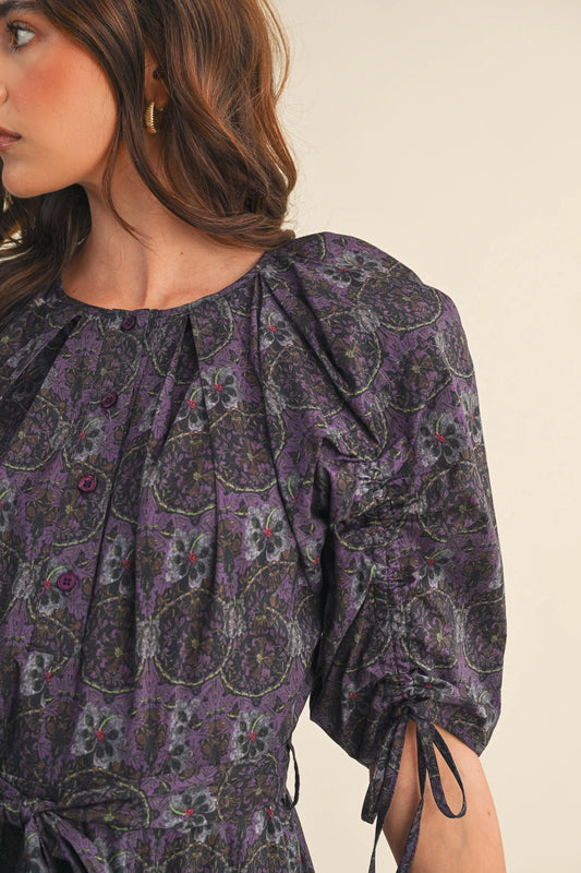 The Cora Floral Midi Dress in Lilac Floral