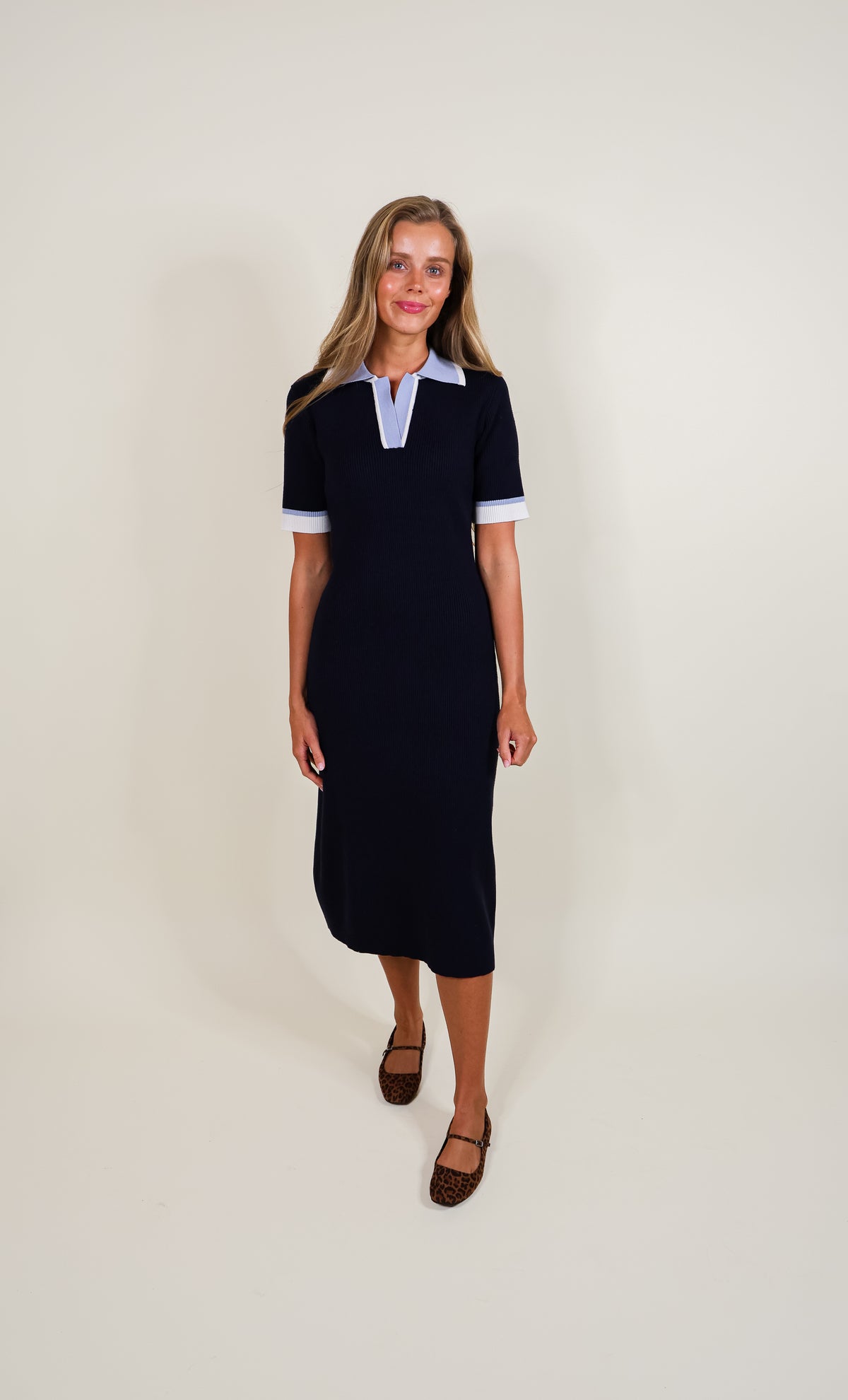 The Rhen Thick Ribbed Knit Polo Dress