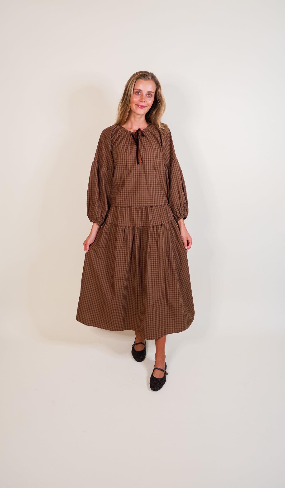 The Quinn Plaid Set in Brown Plaid in 100% Cotton