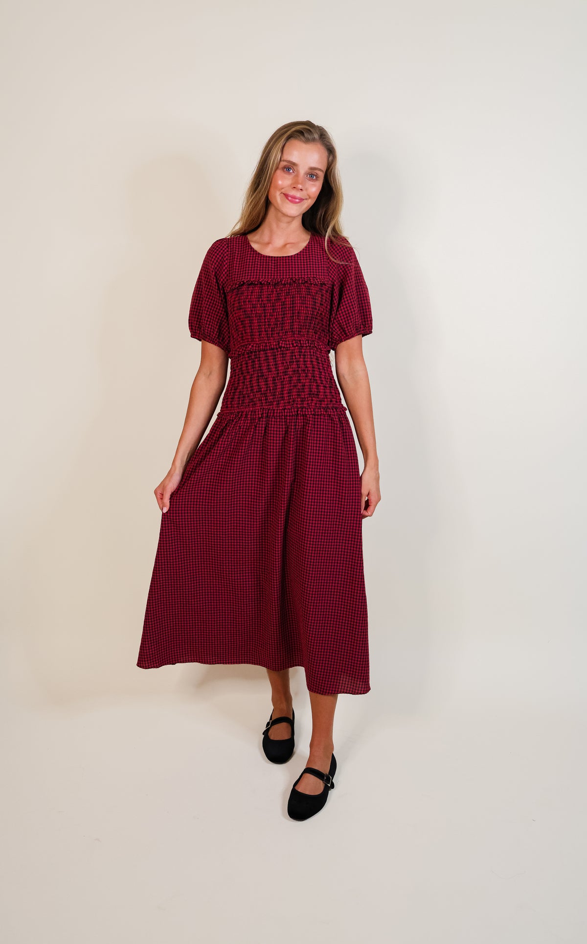 The Josie Smocked Dress in Red Gingham