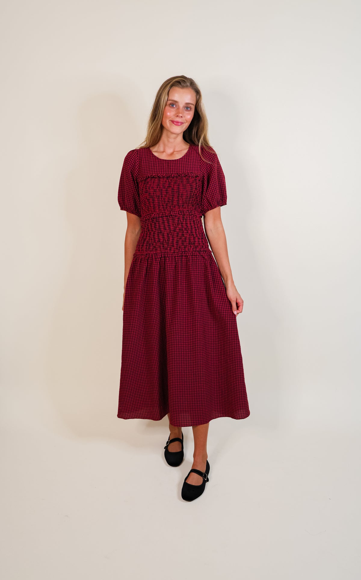 The Josie Smocked Dress in Red Gingham