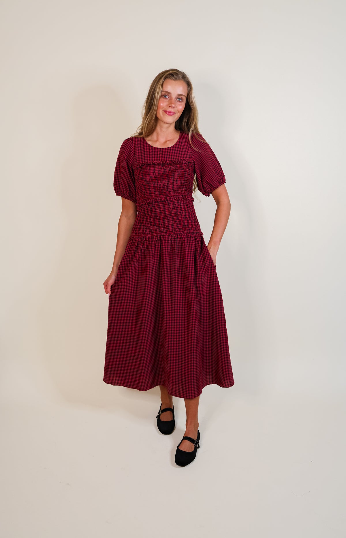 The Josie Smocked Dress in Red Gingham