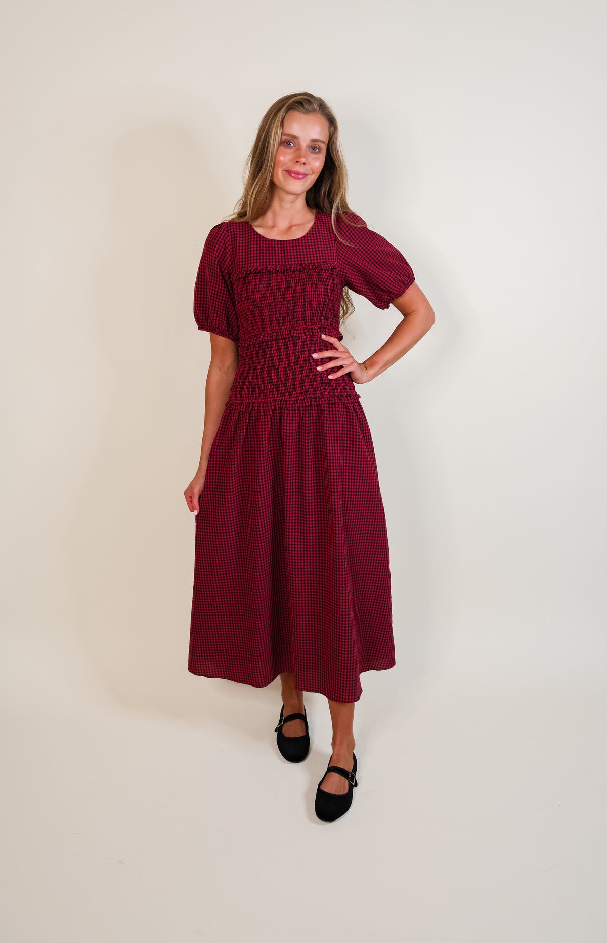 The Josie Smocked Dress in Red Gingham