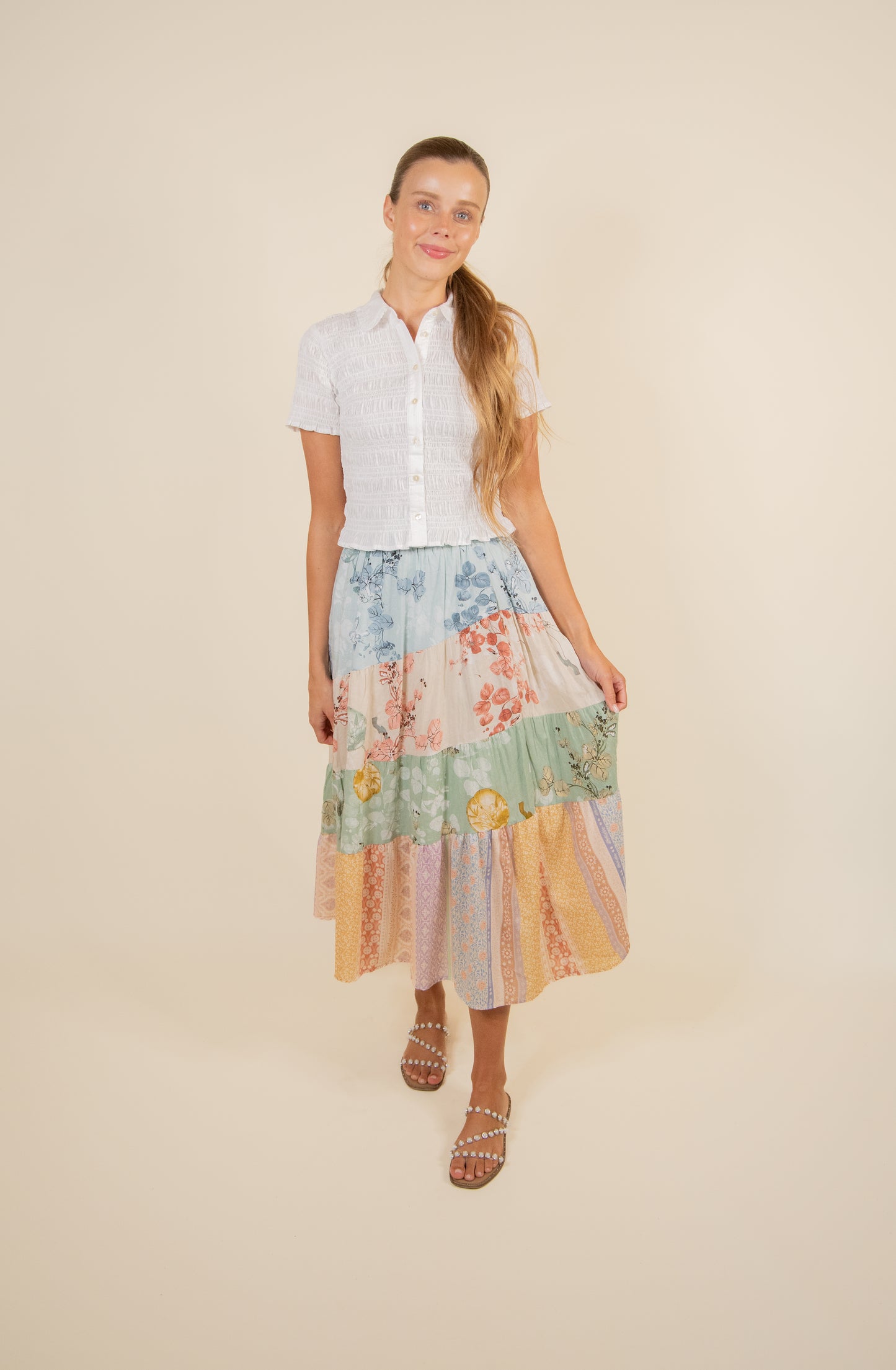 The Erin Patchwork Bloom Midi Skirt