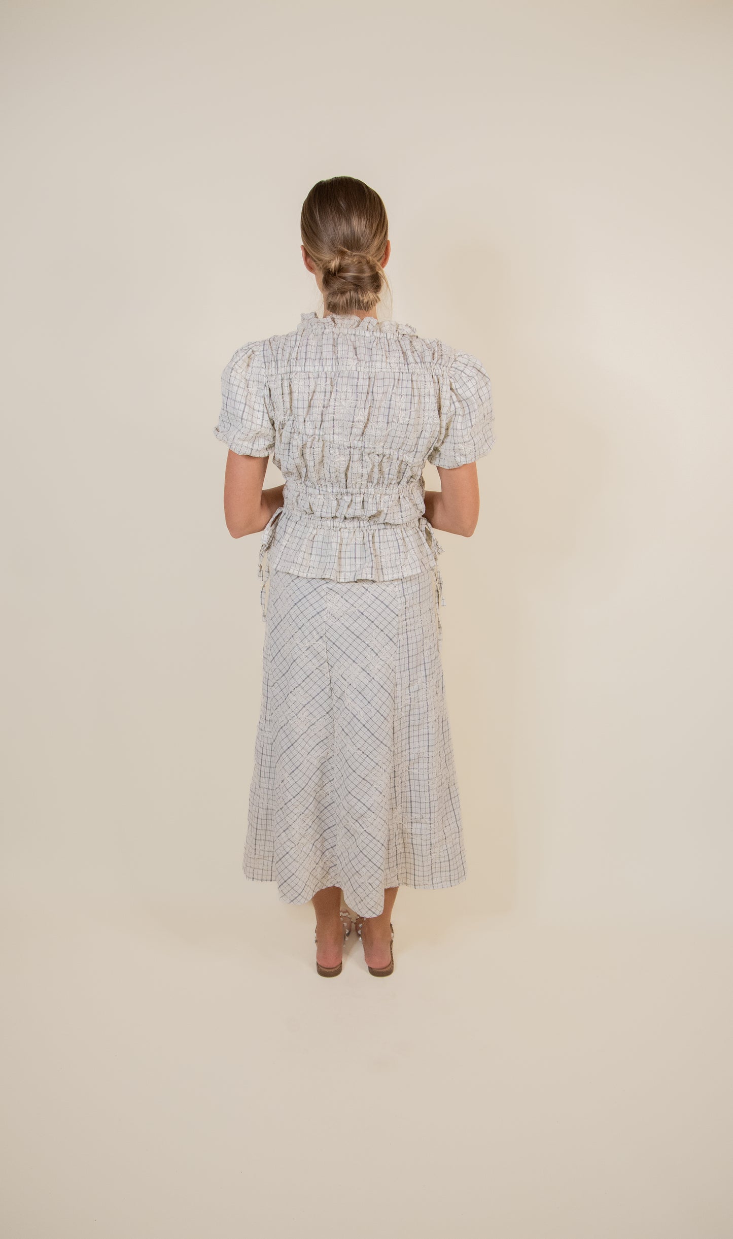 The Stevie Embroidered Plaid Skirt Set in Black & Cream