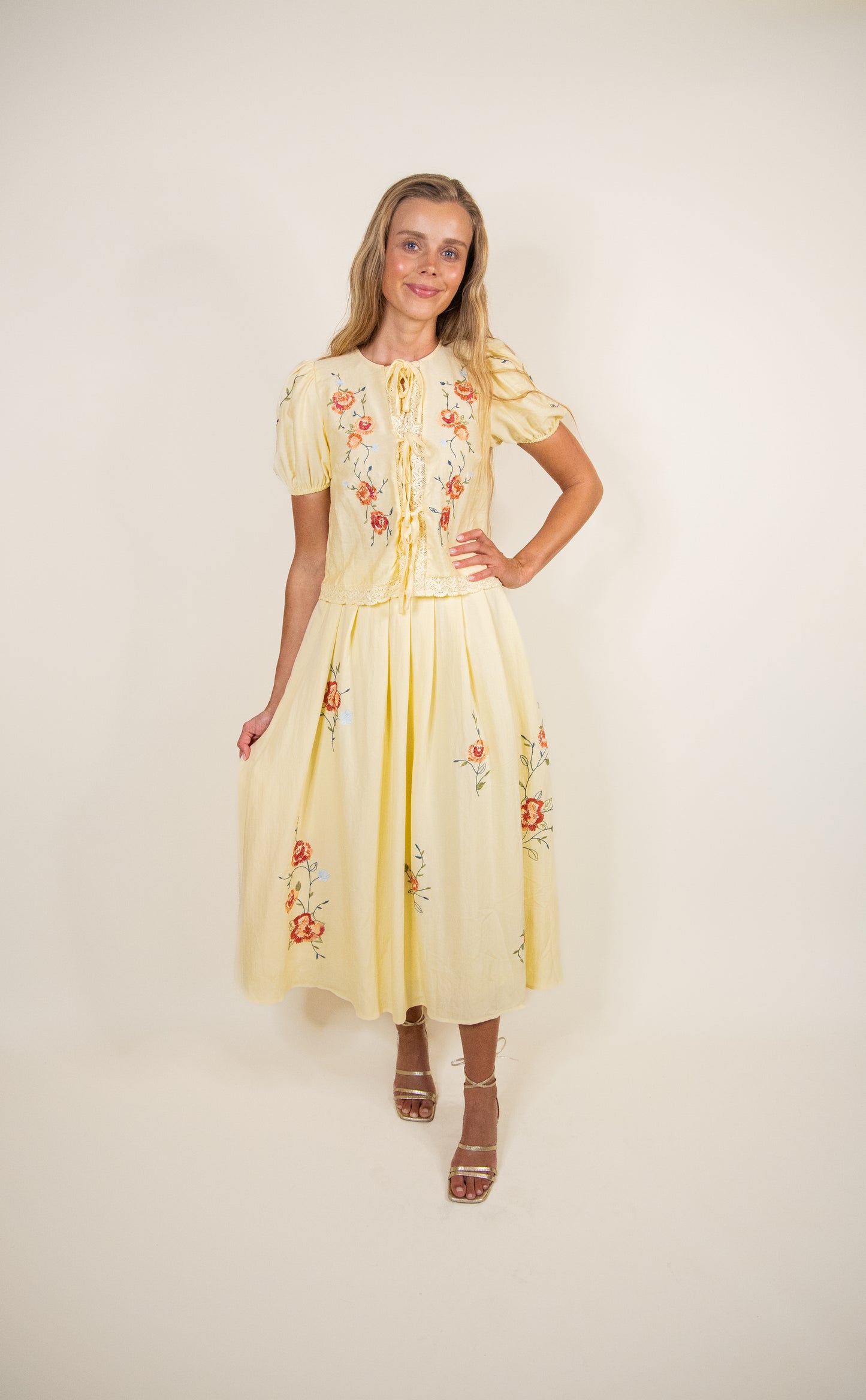 The Wren Embroidered Set in Sunshine Yellow