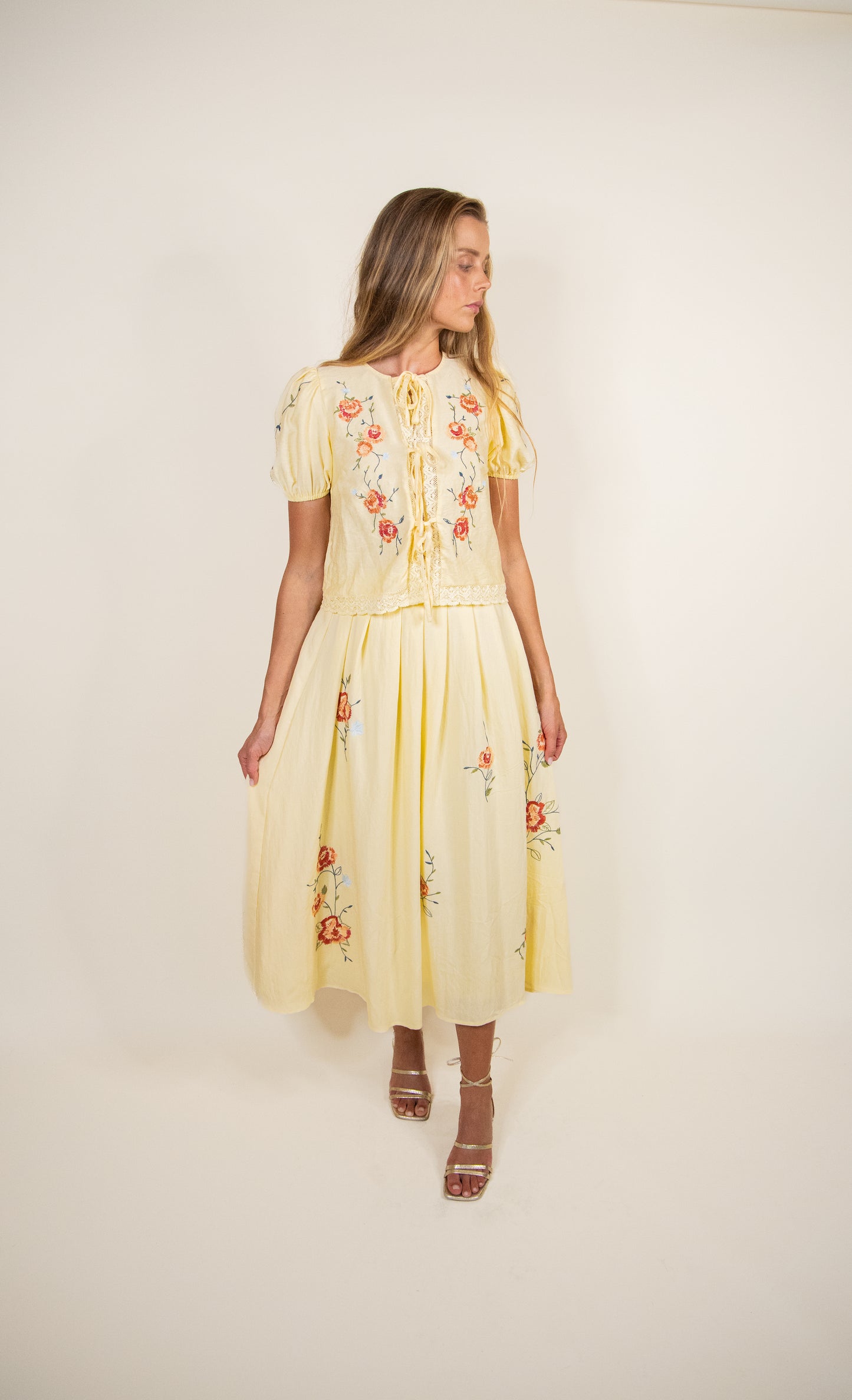 The Wren Embroidered Set in Sunshine Yellow