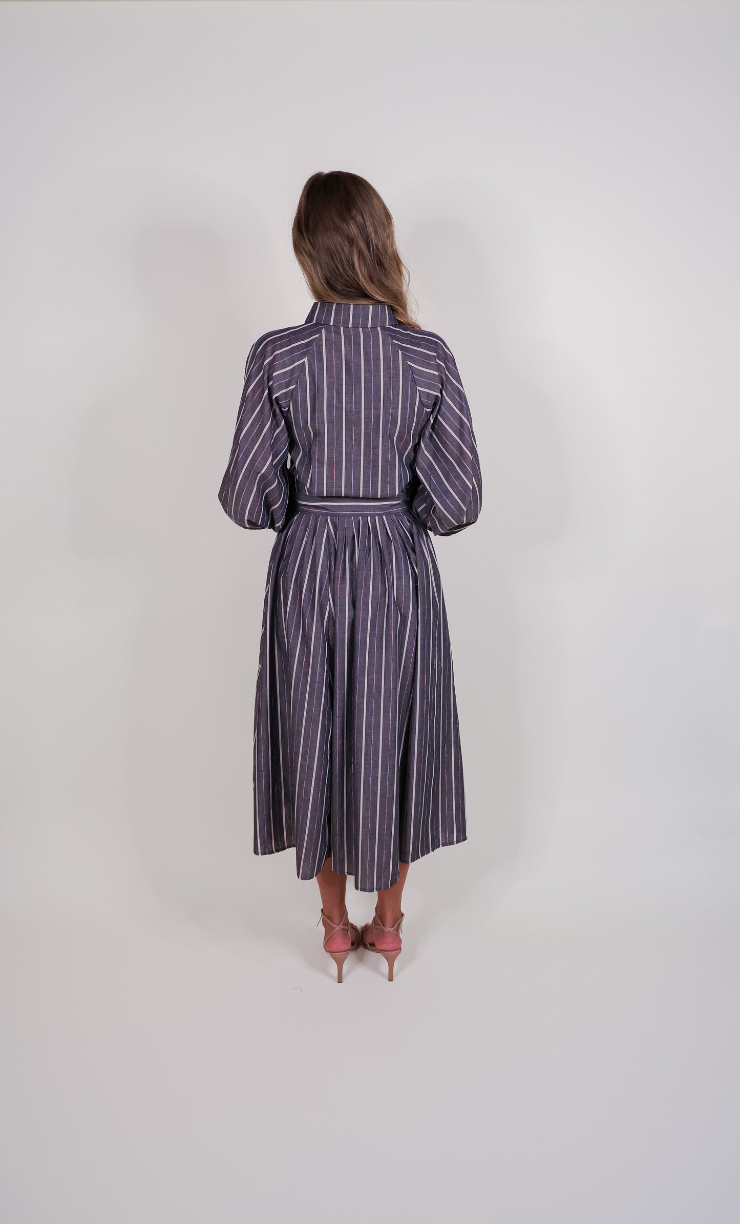 The Chloe Metallic Shirt Dress in Charcoal