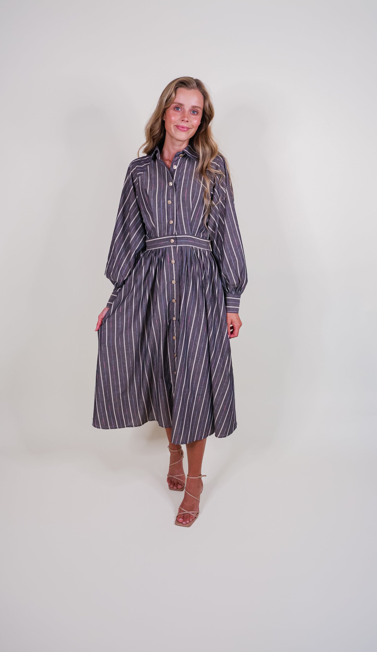 The Chloe Metallic Shirt Dress in Charcoal