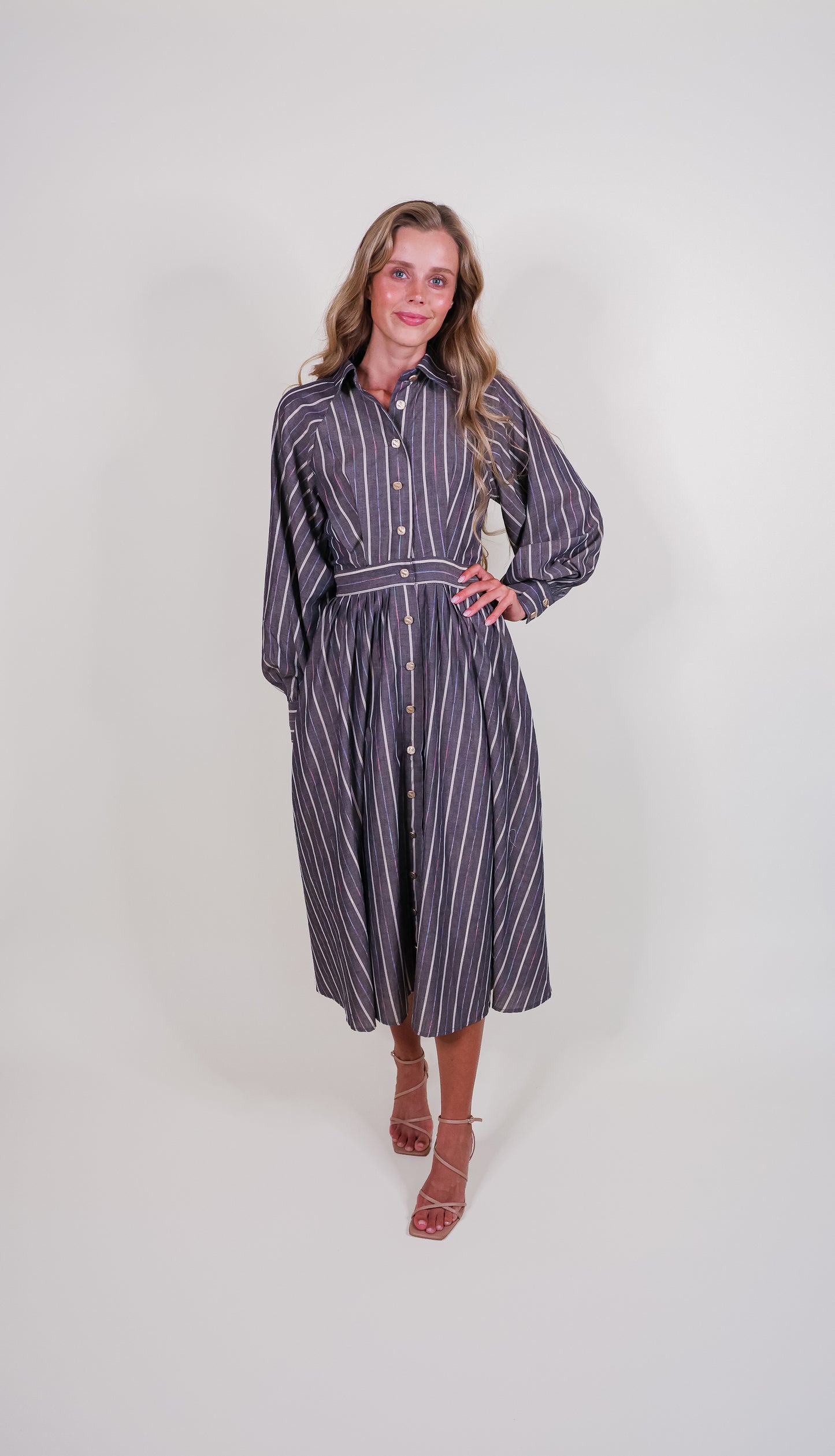 The Chloe Metallic Shirt Dress in Charcoal