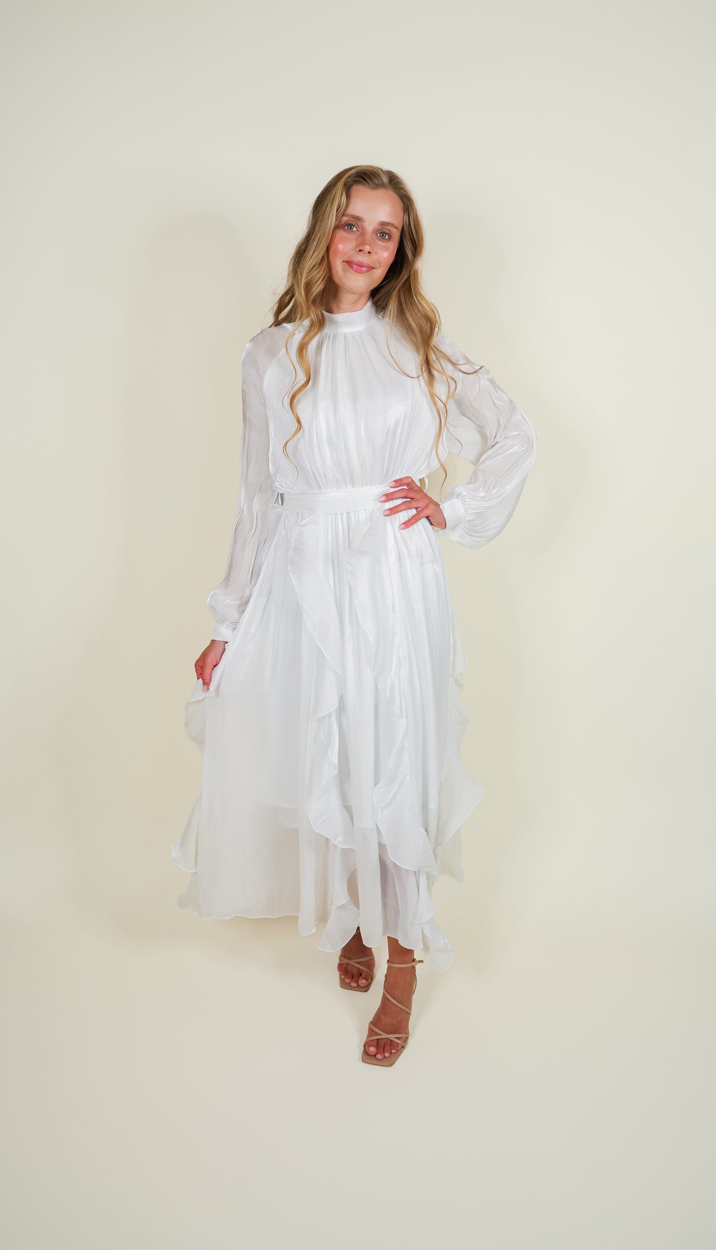 The Eleanor Shimmer Dress in Pearl