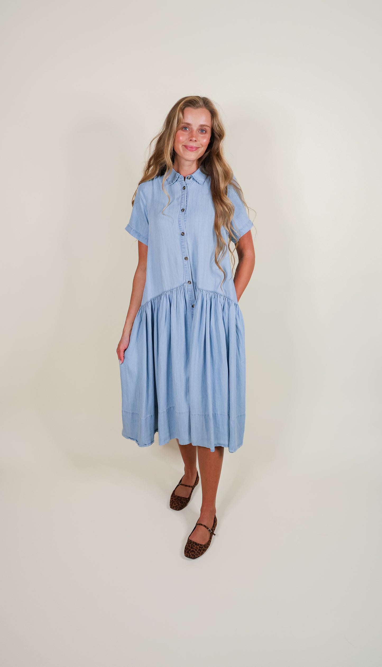 The Ellie Babydoll Dress in Chambray