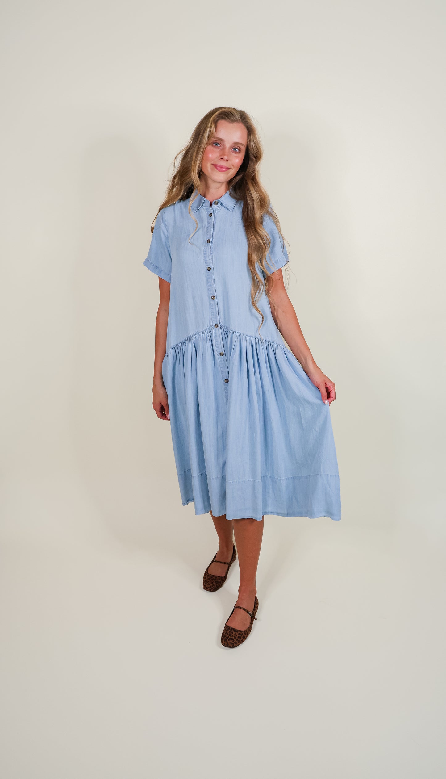 The Ellie Babydoll Dress in Chambray
