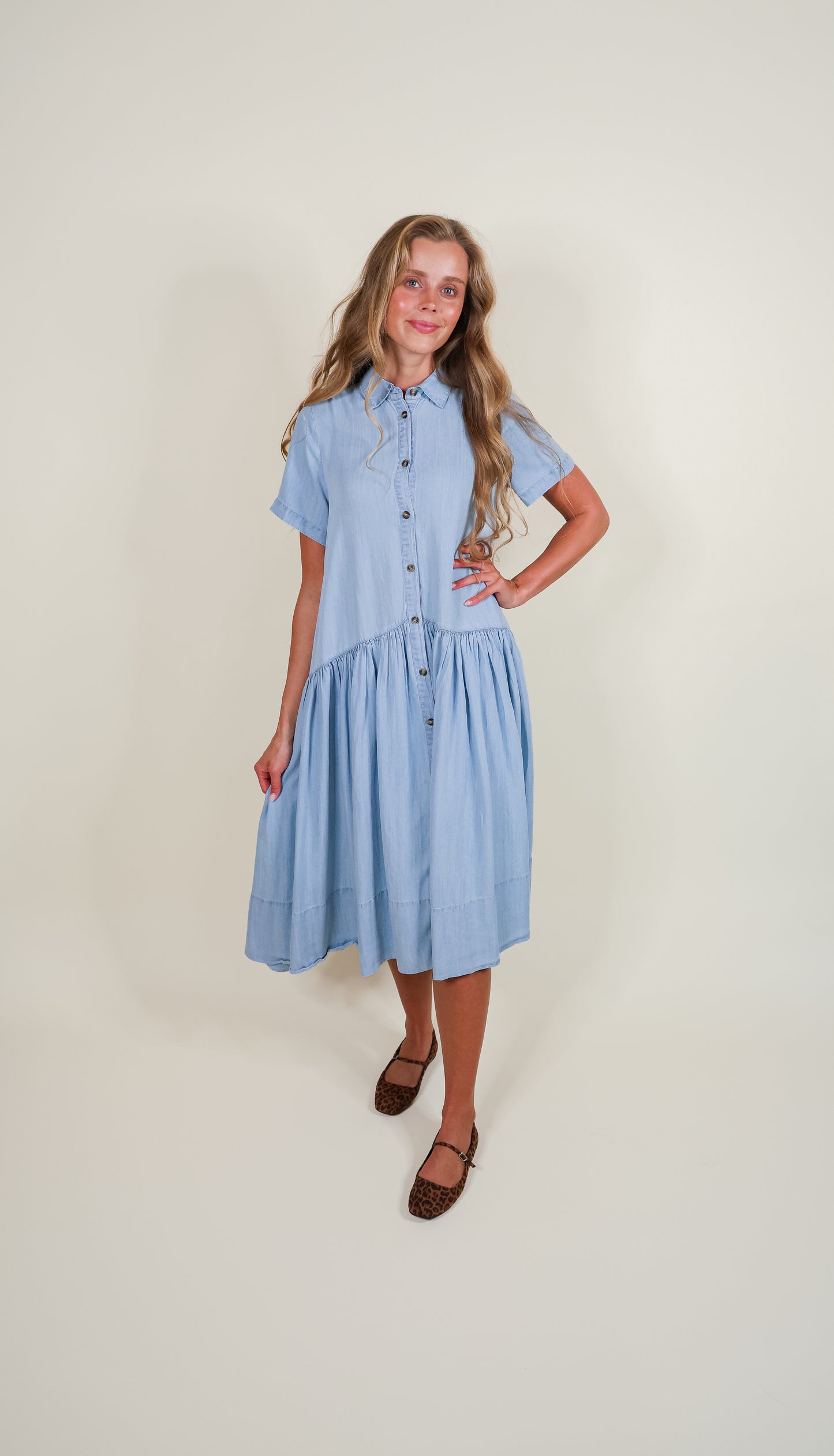 The Ellie Babydoll Dress in Chambray