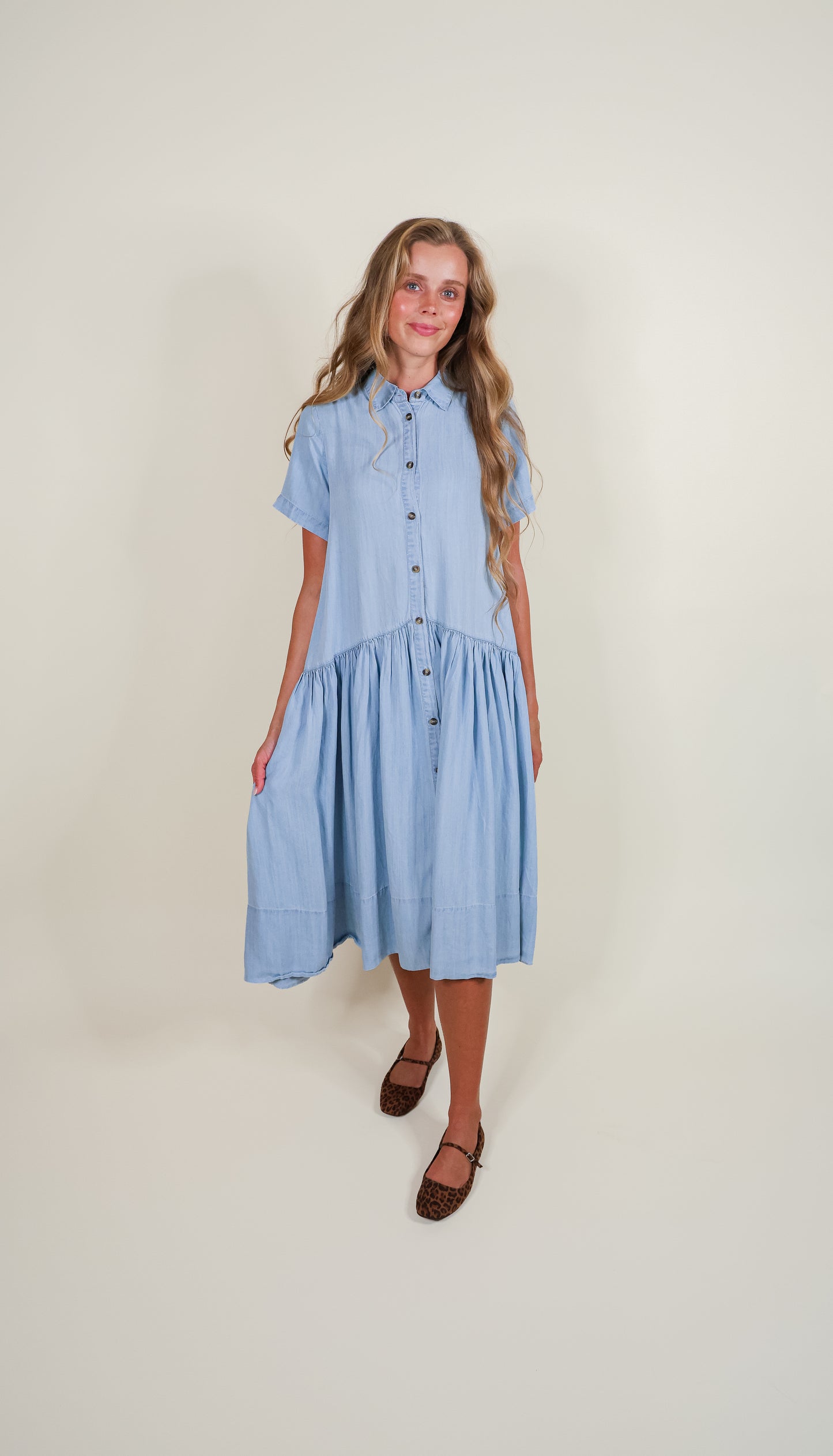 The Ellie Babydoll Dress in Chambray