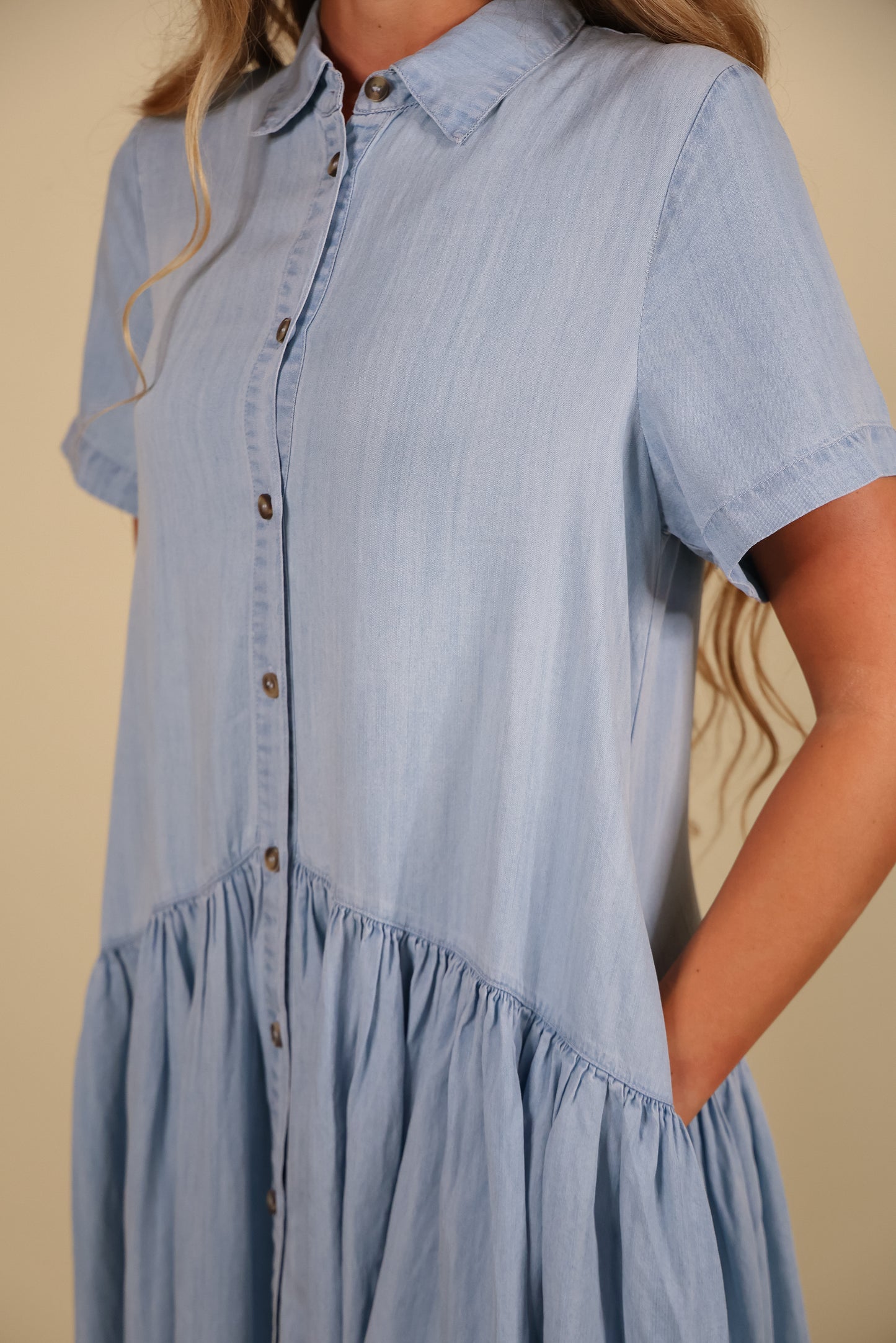 The Ellie Babydoll Dress in Chambray