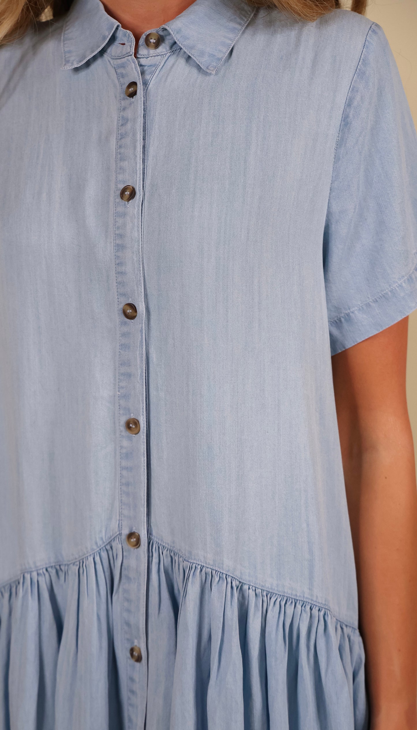 The Ellie Babydoll Dress in Chambray
