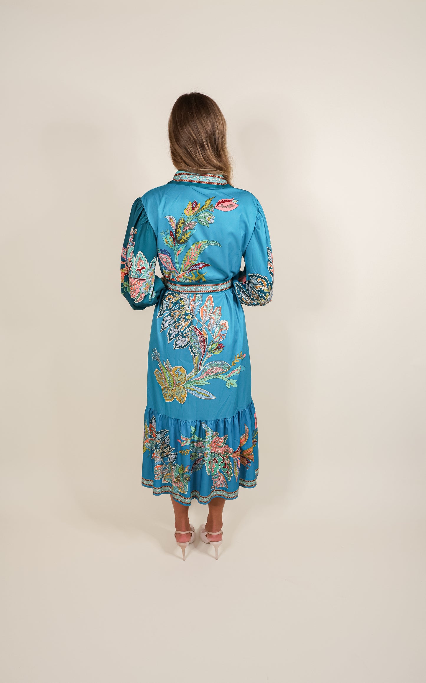 The Vienna Shirt Dress in Teal Paisley
