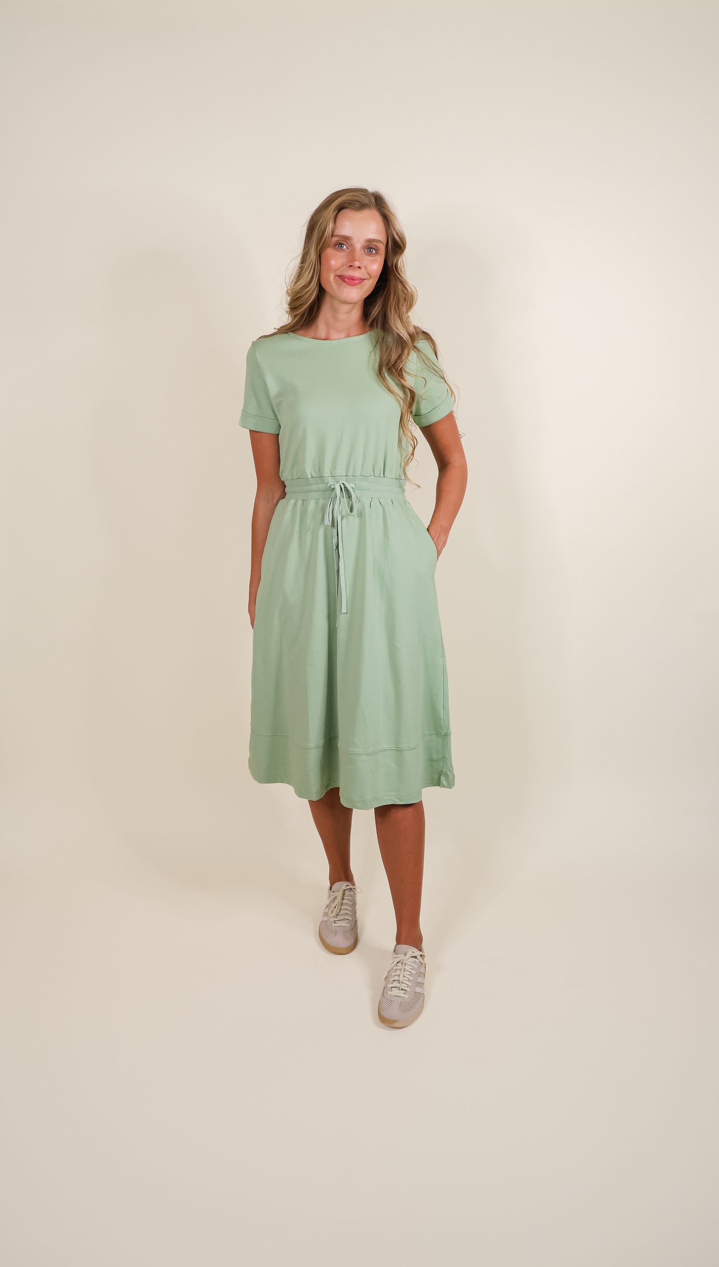 RESTOCKED - The Maren 100% Cotton Ponte Lounge Dress in Sage