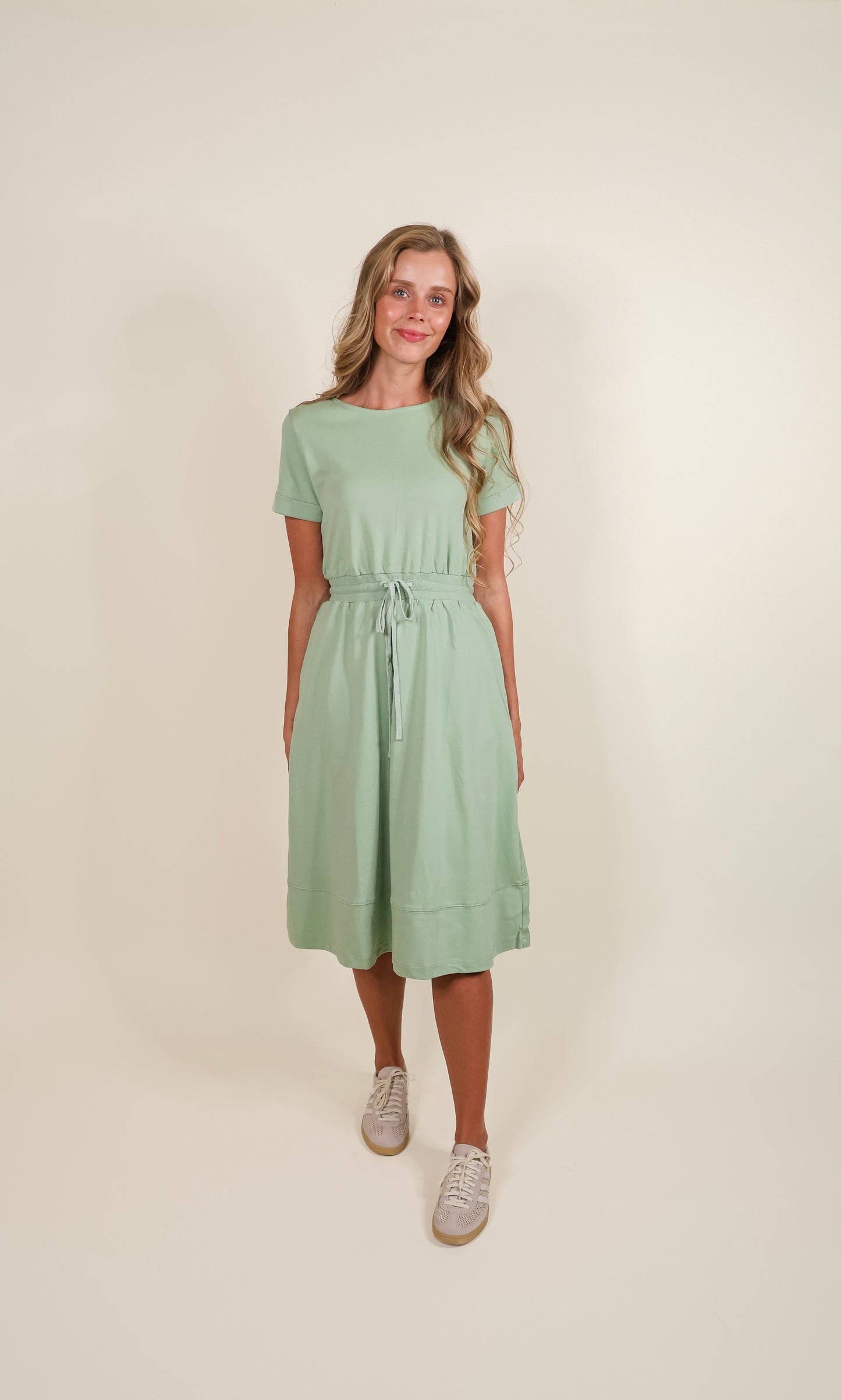 RESTOCKED - The Maren 100% Cotton Ponte Lounge Dress in Sage