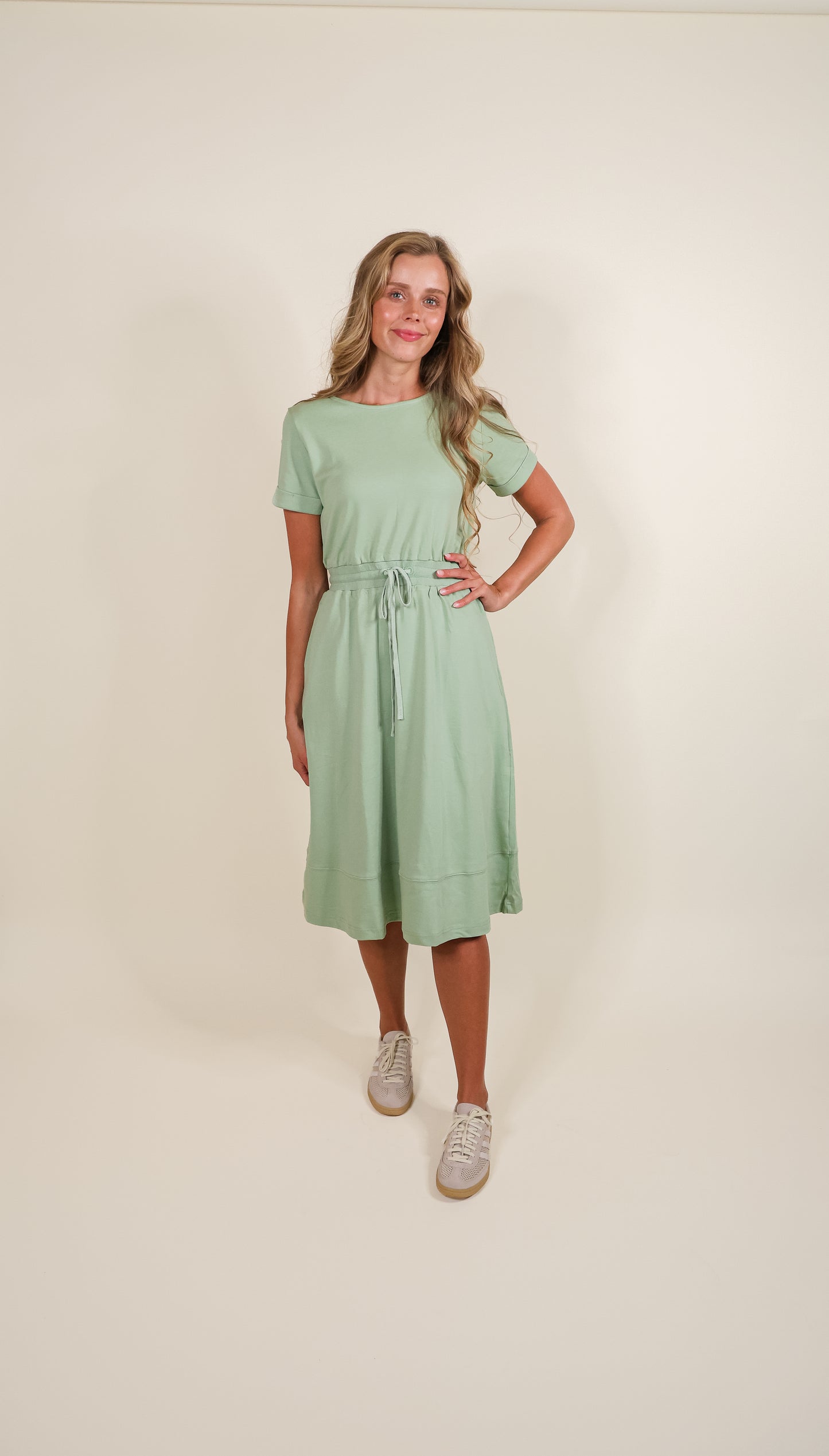 RESTOCKED - The Maren 100% Cotton Ponte Lounge Dress in Sage
