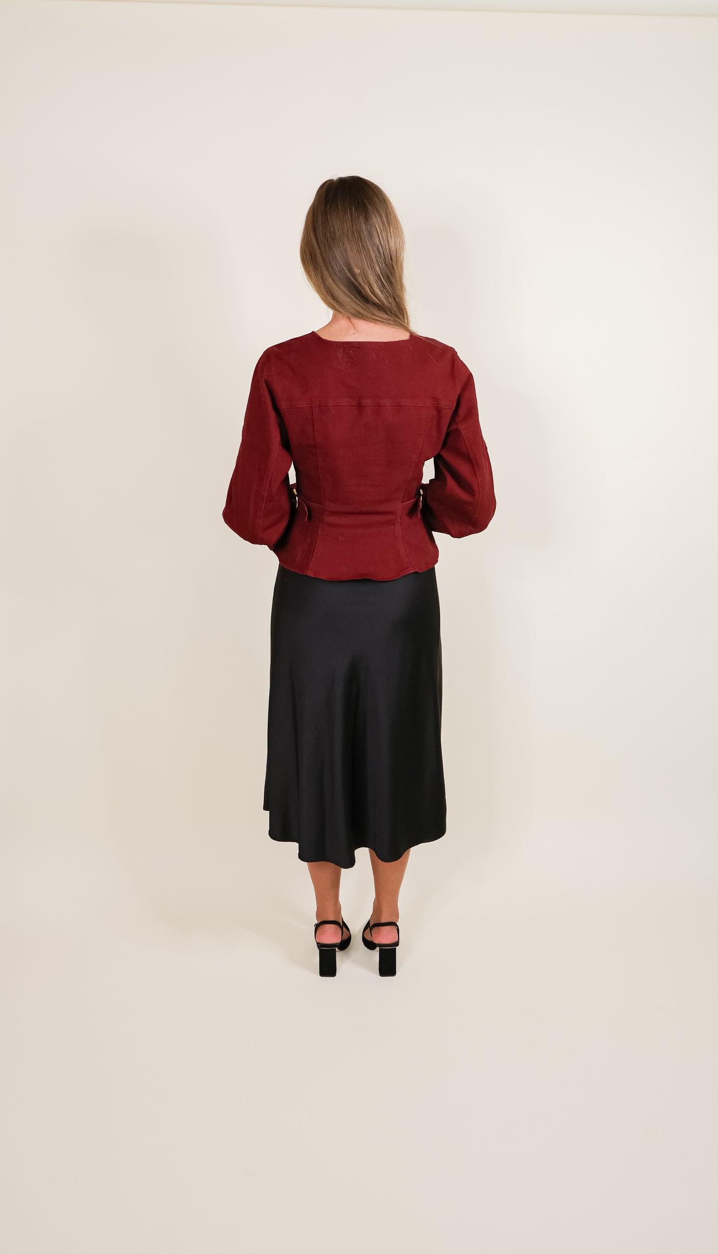 The Elena Jacket in Burgundy Denim