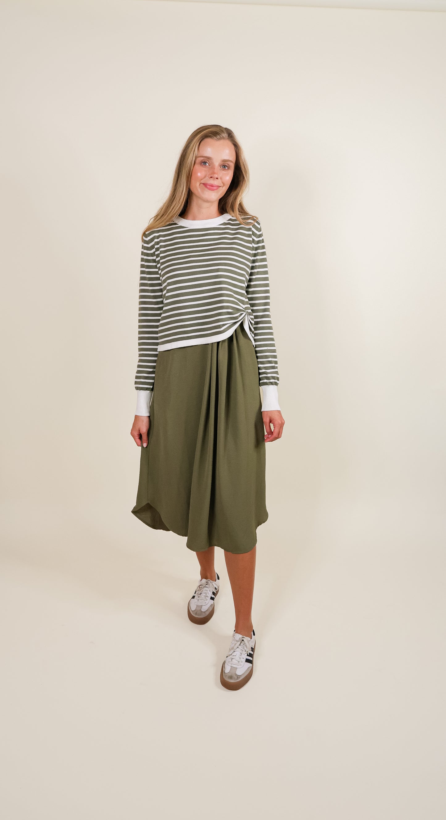 The Indi Knit Sweater & Dress Set - Olive & Ivory Stripes
