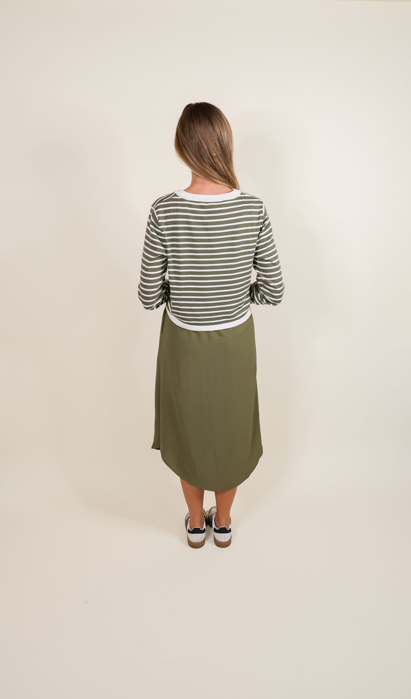 The Indi Knit Sweater & Dress Set - Olive & Ivory Stripes