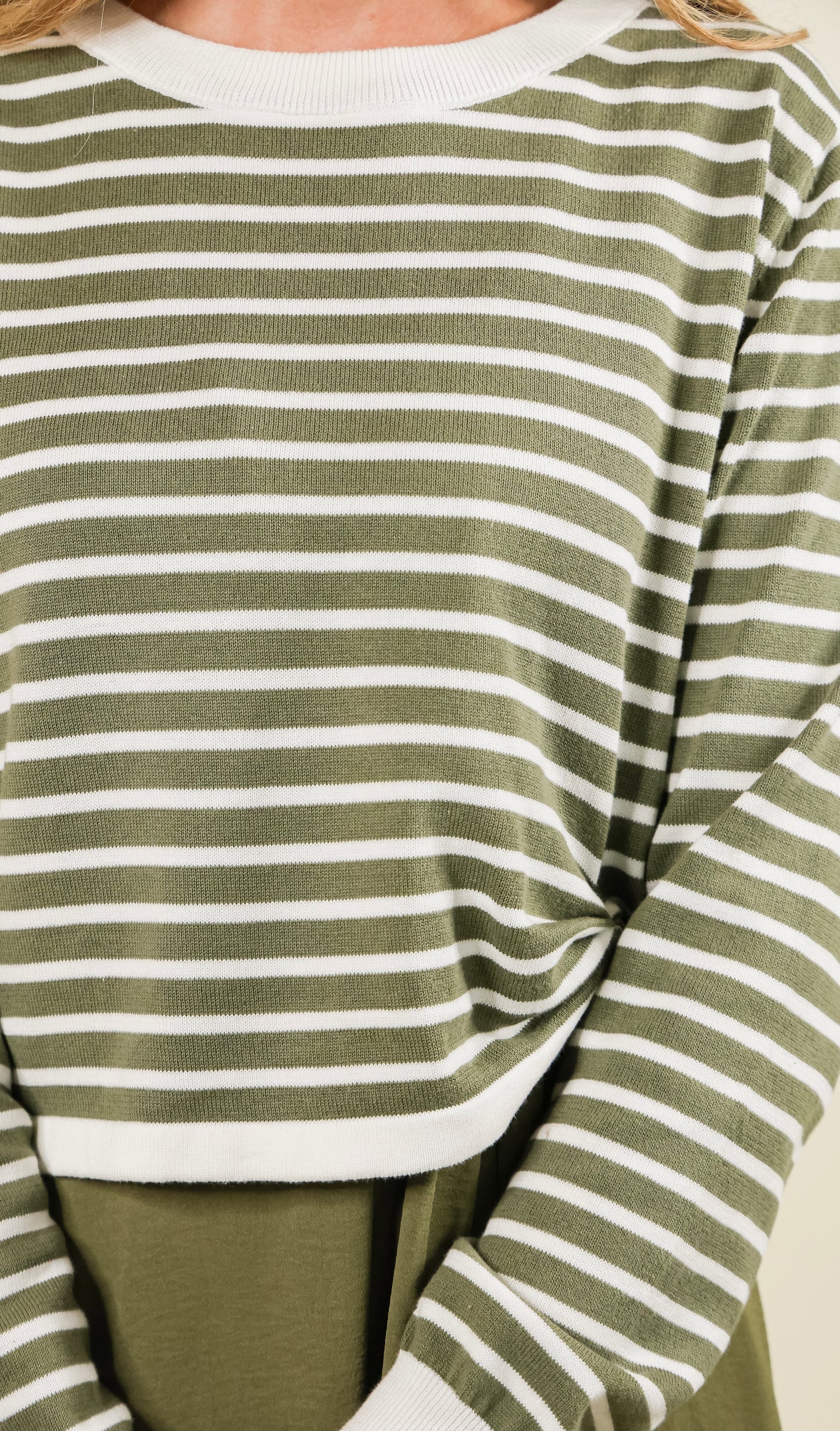 The Indi Knit Sweater & Dress Set - Olive & Ivory Stripes