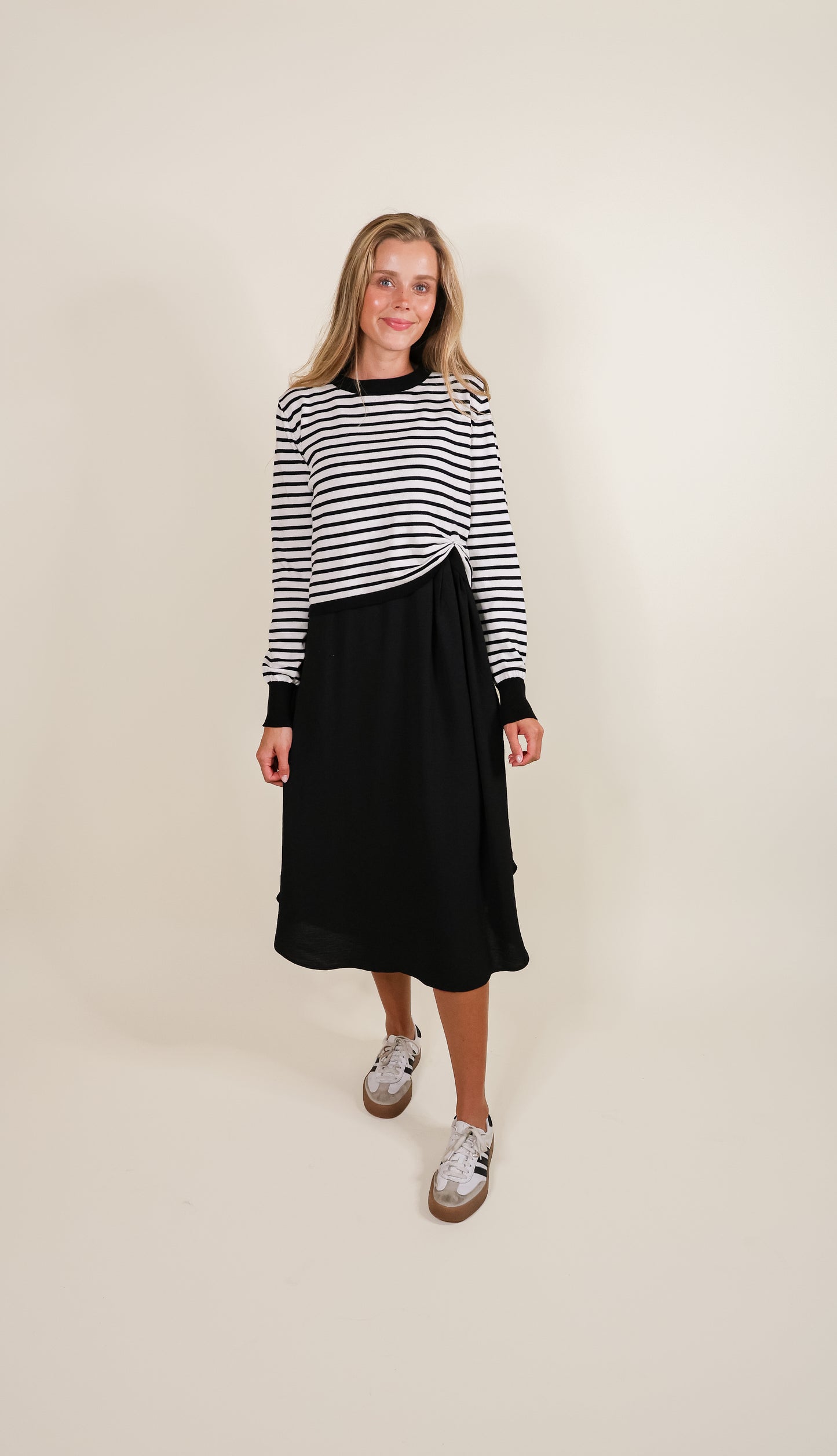 The Indi Knit Sweater & Dress Set - Black & Ivory Stripes