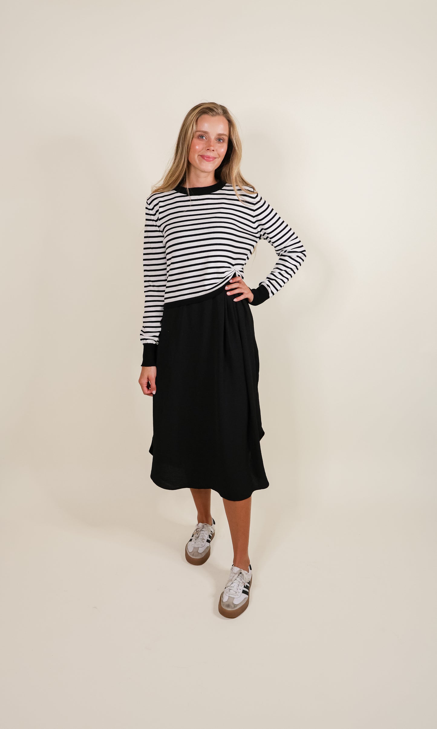 The Indi Knit Sweater & Dress Set - Black & Ivory Stripes